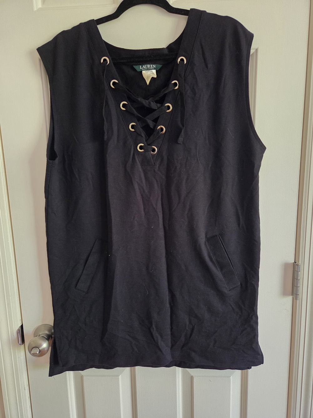 Lauren Ralph Lauren Black Lace-Up Sleeveless Tank
